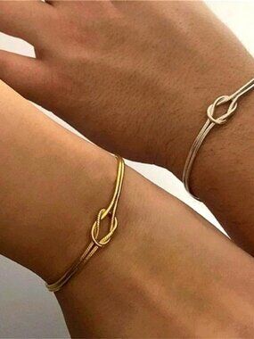 NEW‎ Unisex Couple White Gold Plated S925 Knot Bracelet 6-8”